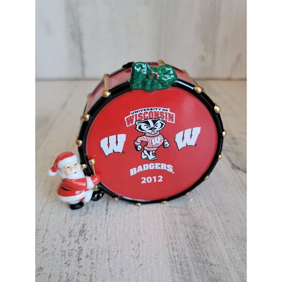 Danbury Mint drum Wisconsin Badgers santa ornament Xmas vintage - Picture 1 of 6